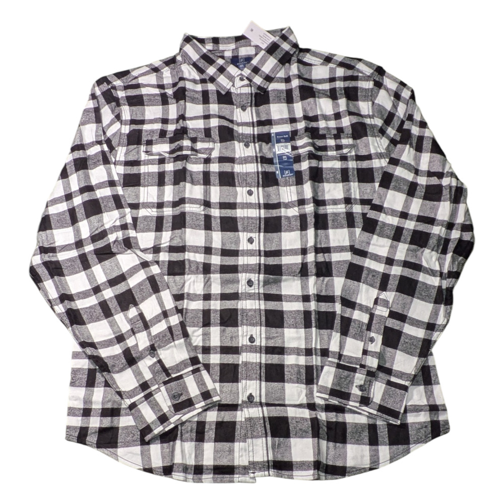 George - Men's Flannel Shirt - Black And White Plaid Pattern NWT Size 3 XL Tall